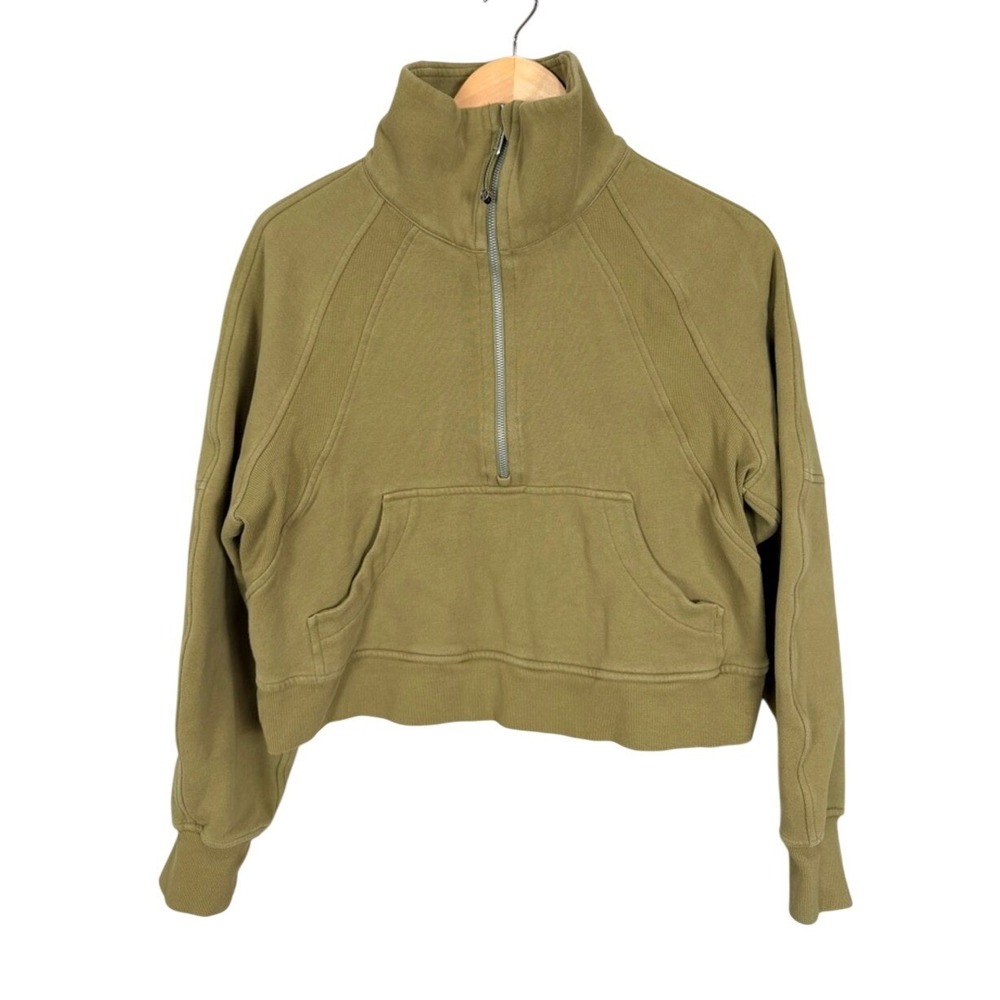 Lululemon Scuba Oversized Half Zip Pullover Sweatshirt Khaki Green‎ XS S